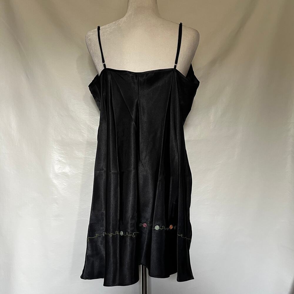 Vtg Y2K Embroidered Slip Dress Sz L Goth Fairy Embroidered Satin Delicates Black - Picture 7 of 11